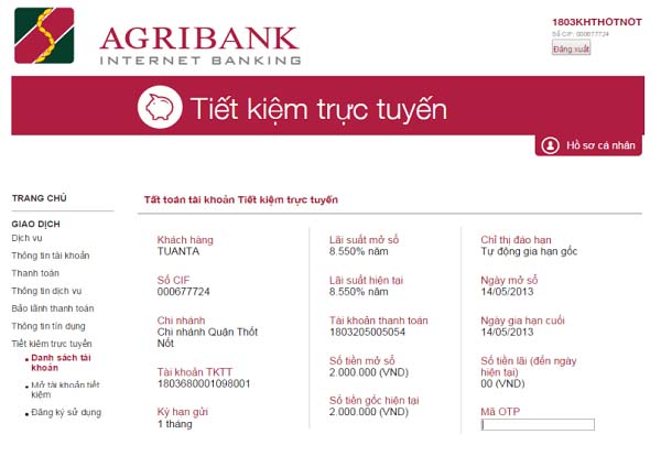 Hướng dẫn gửi tiết kiệm Online tại ngân hàng Agribank 2021